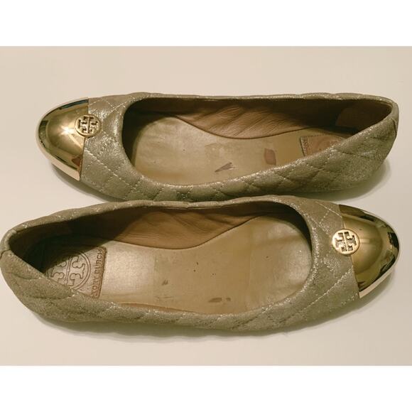 TORY BURCH Gold Quilted Ballerina Flats Gold - Picture 2 of 9